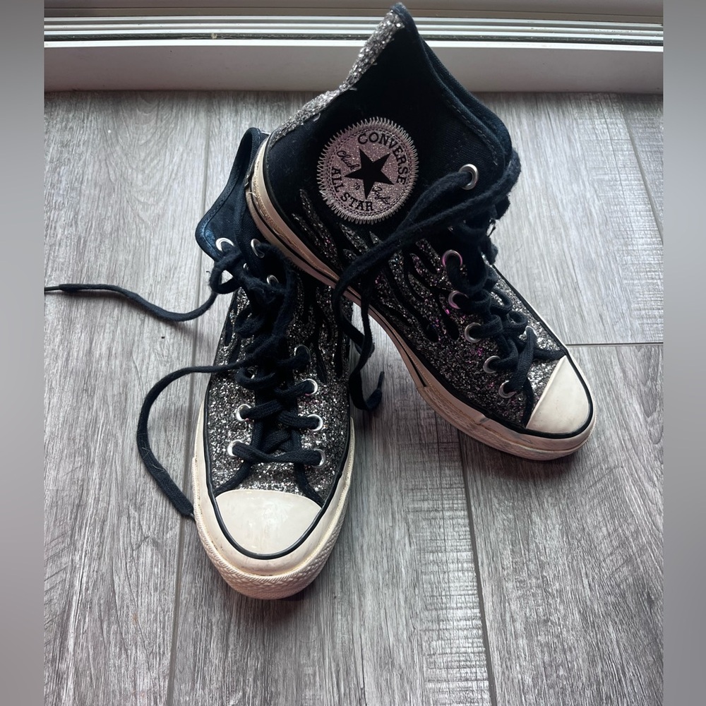 Converse Black and Silver Glitter High-Tops